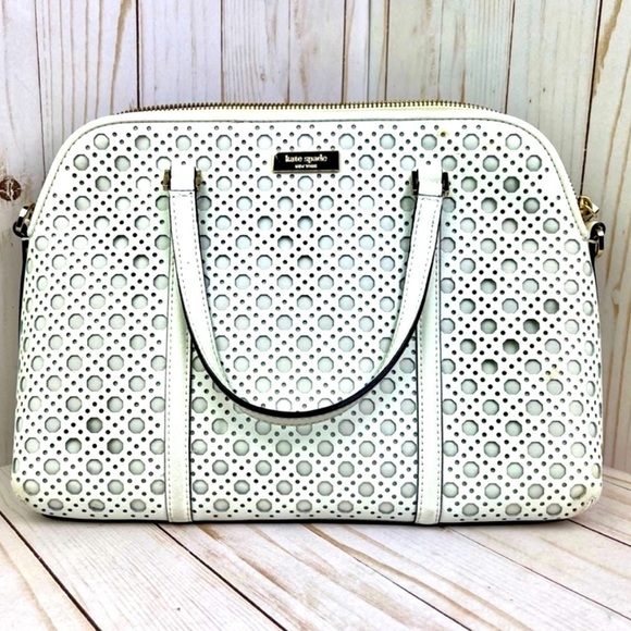 kate spade Handbags - Kate Spade White Laser-Cut Leather Shoulder Bag Designer Handbag